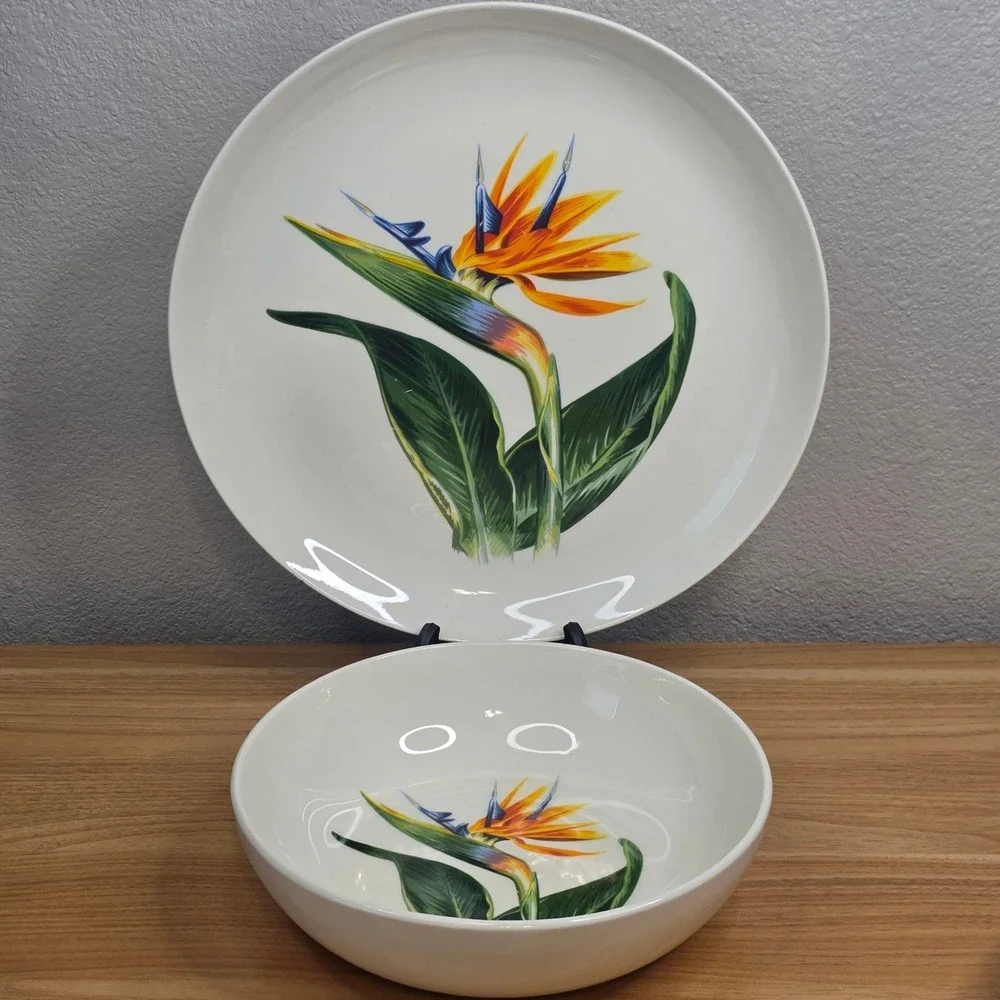 Santa Anita Ware Bird Of Paradise Flowers Of Hawaii Chop Plate & Vegetable Bowl - Picture 1 of 11